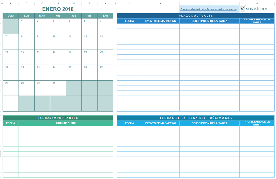 Calendario simple de marketing 