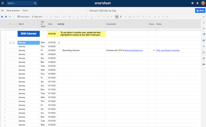 Calendar Grid View