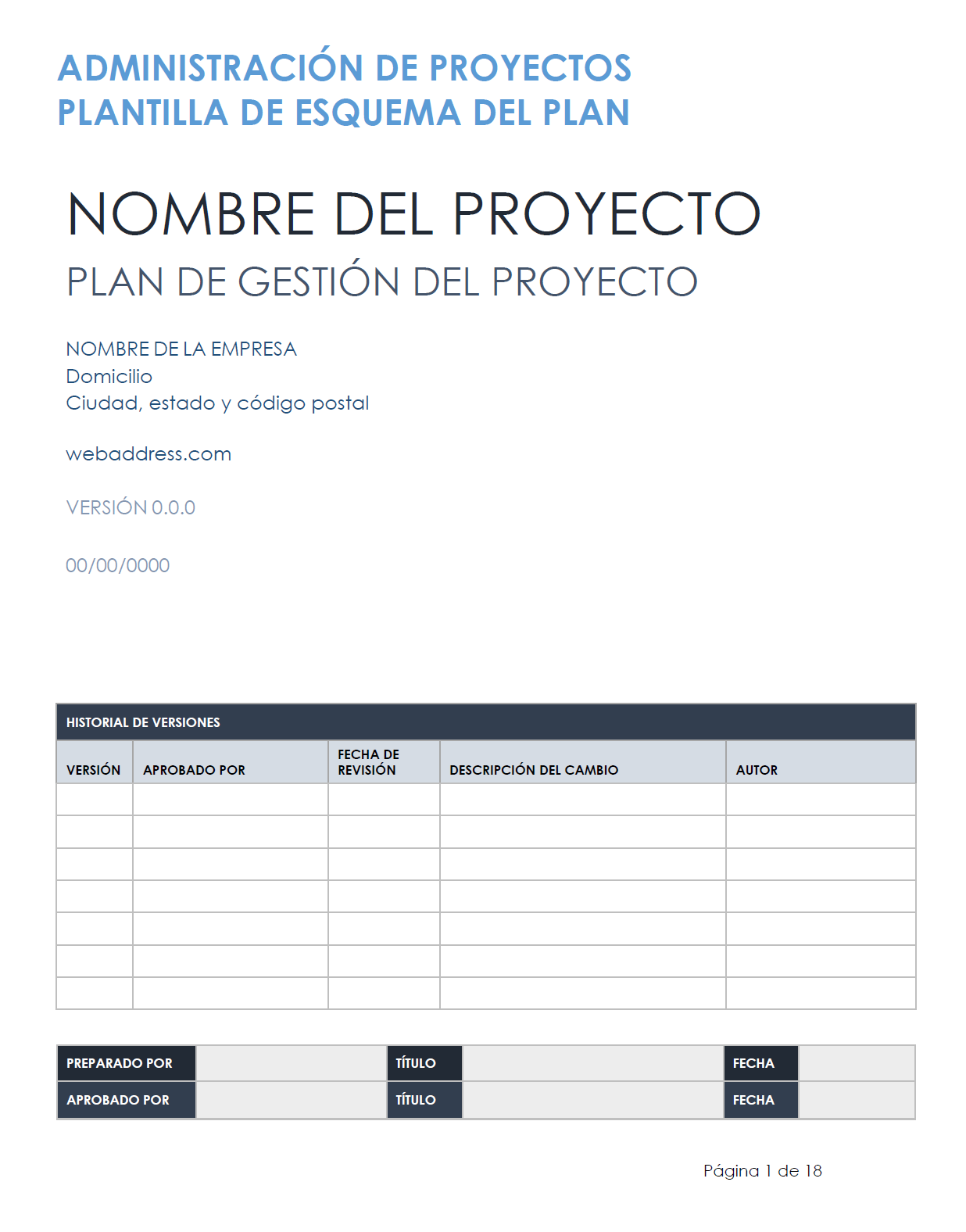 plantilla de esquema del plan de gestión del proyecto