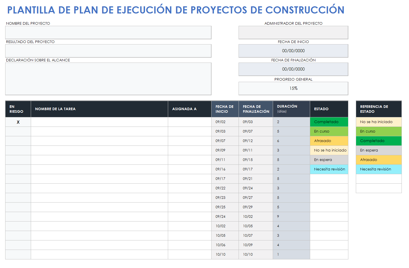  plantilla de plan de ejecución de proyecto de construcción