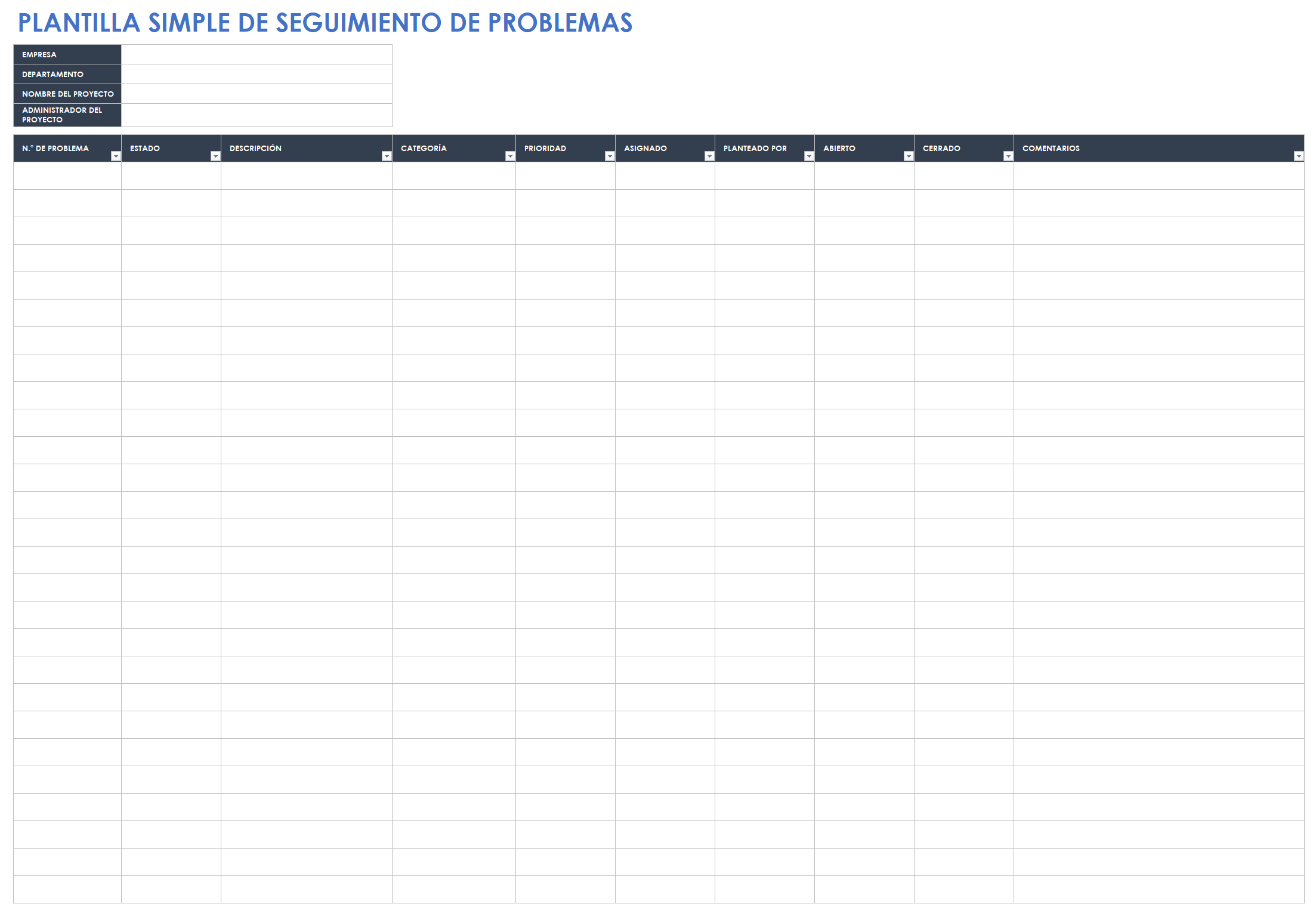 Plantilla de seguimiento de problemas sencilla