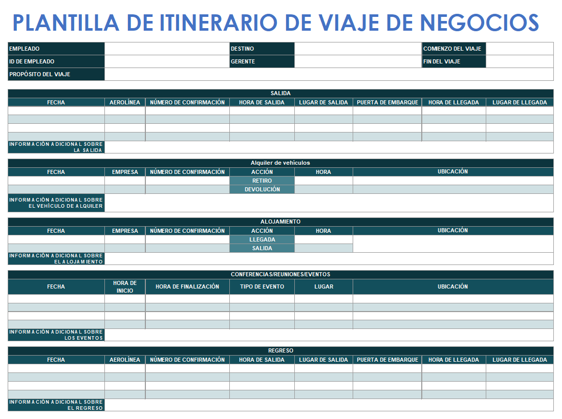  PLANTILLA DE ITINERARIO DE VIAJE DE NEGOCIOS