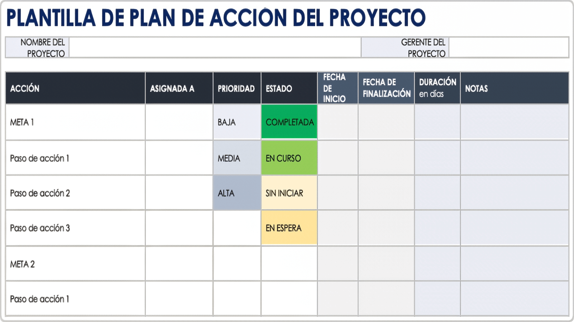  plantilla de word del plan de acción del proyecto