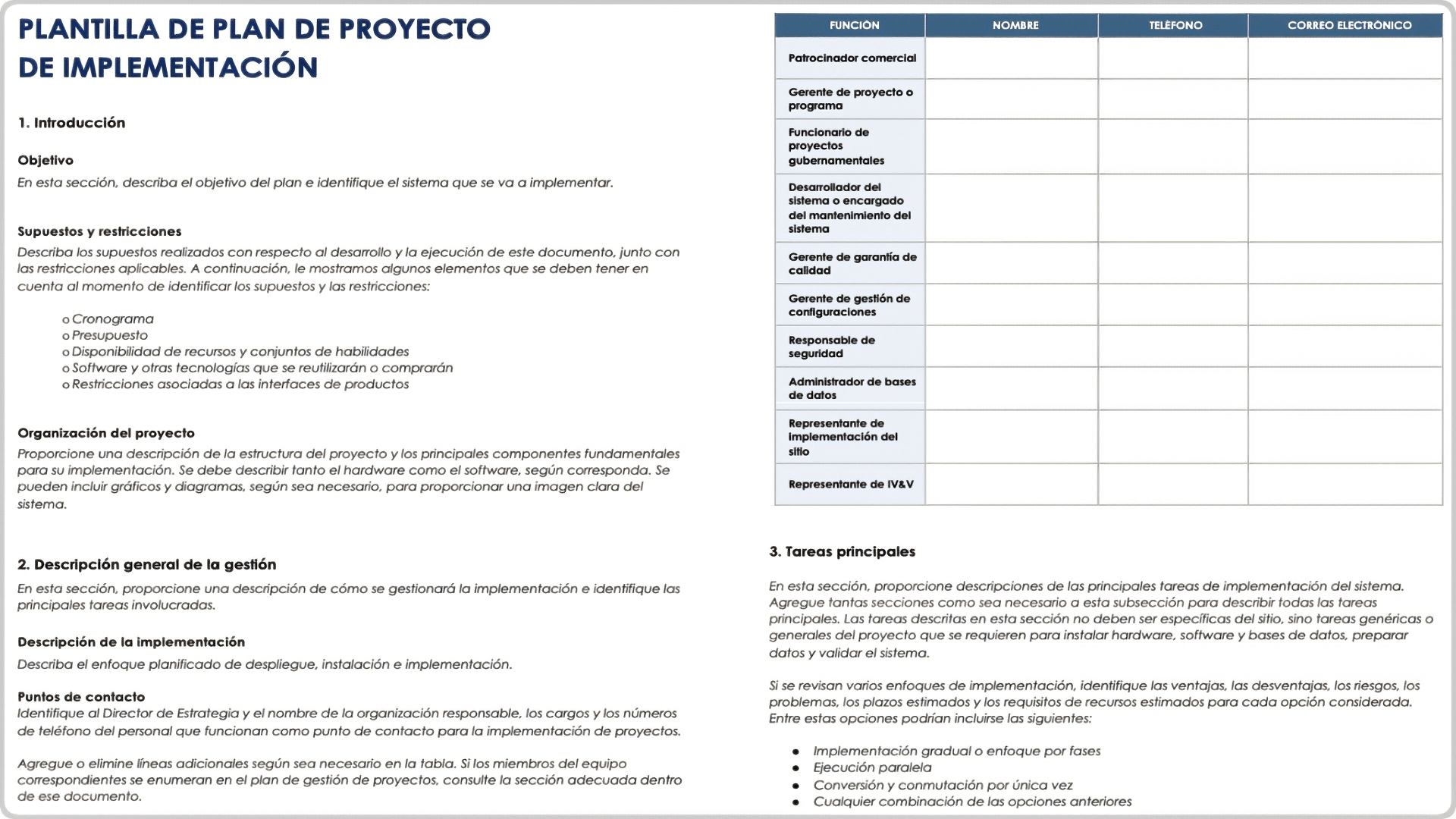  plantilla de Word del plan de implementación del proyecto