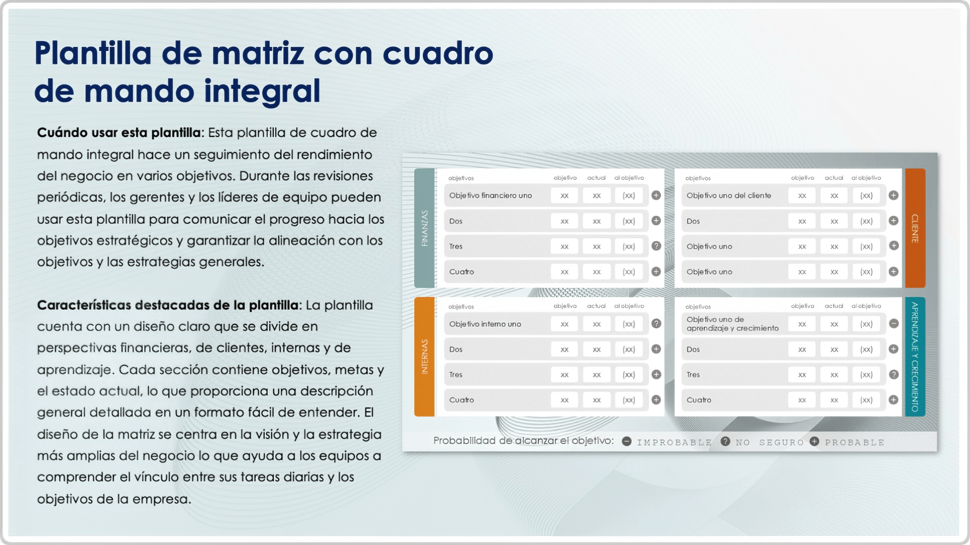  plantilla de matriz de cuadro de mando integral