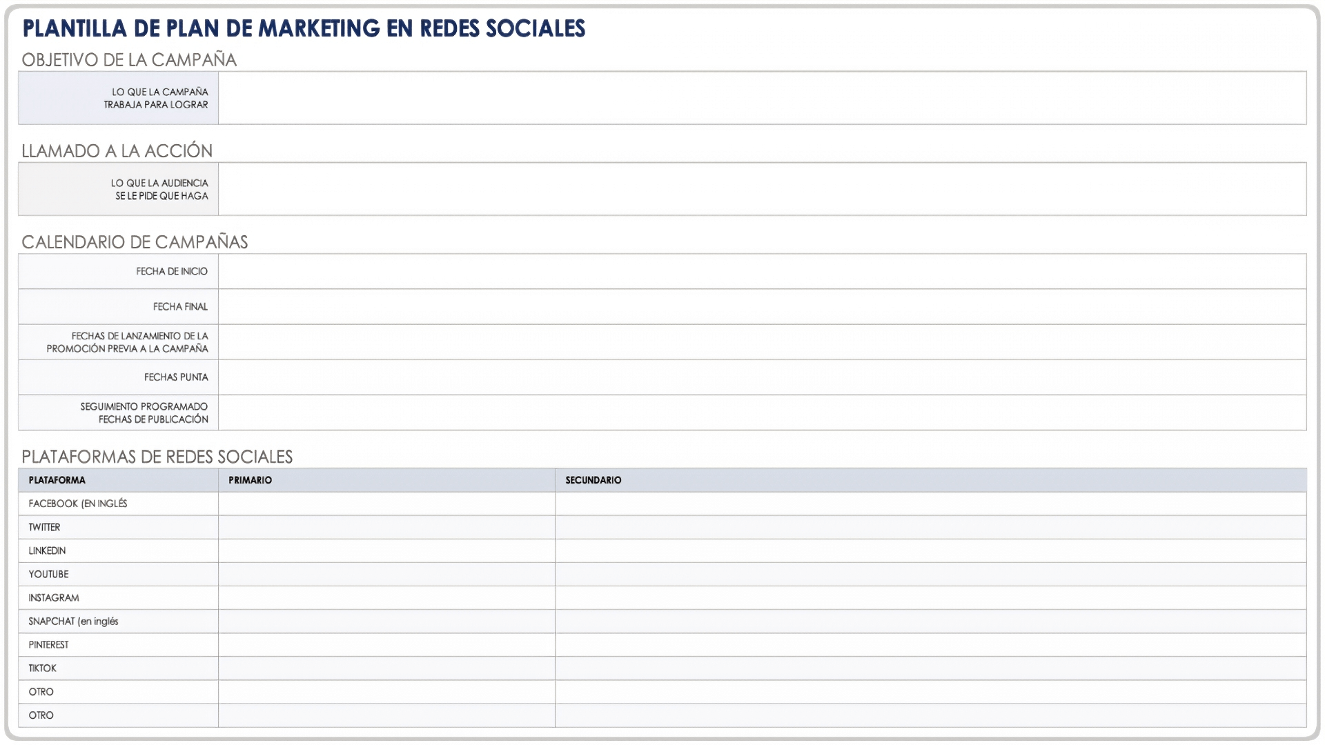  Plantilla de plan de marketing de redes sociales