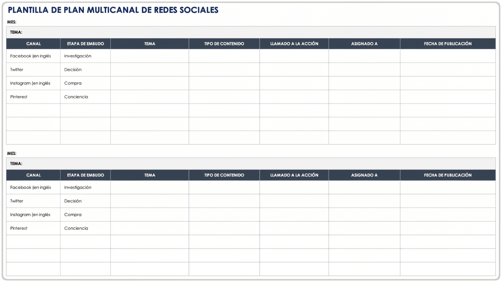  Plantilla de plan multicanal de redes sociales