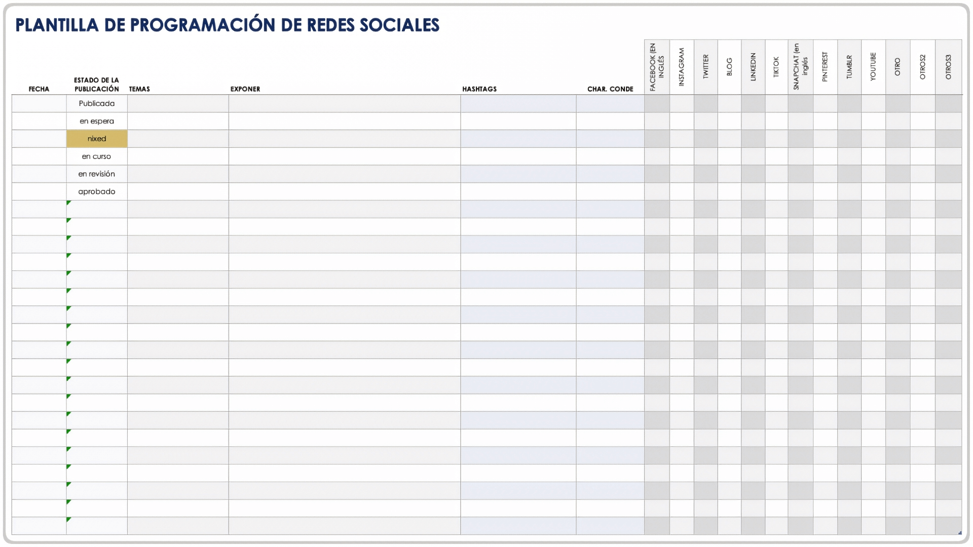  Plantilla de programación de redes sociales