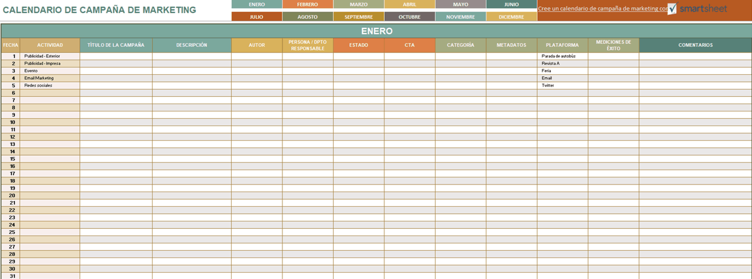 Calendario de campaña de marketing