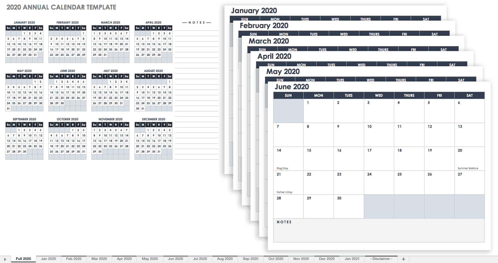 Plantilla del calendario 2020 de 12 meses