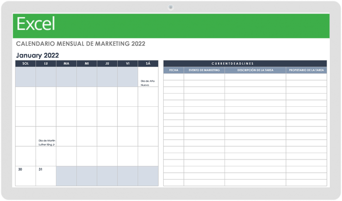 Plantilla de Calendario de Marketing Mensual