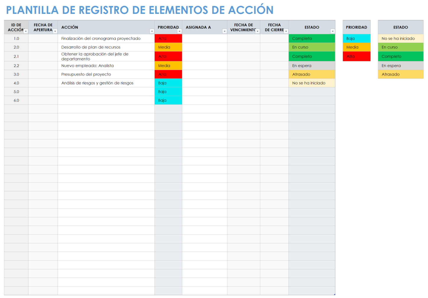 Registro de elementos de acción