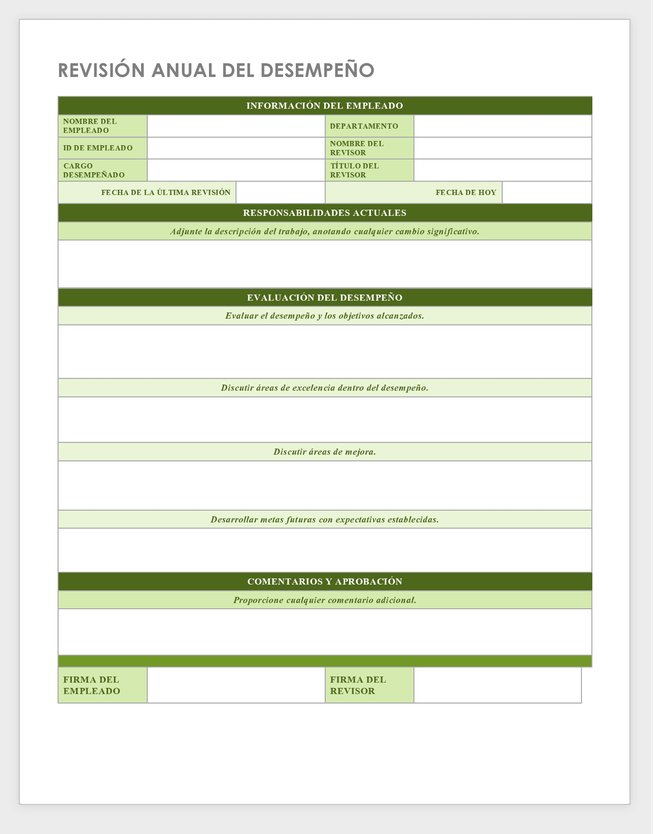 Plantilla de revisión de desempeño anual