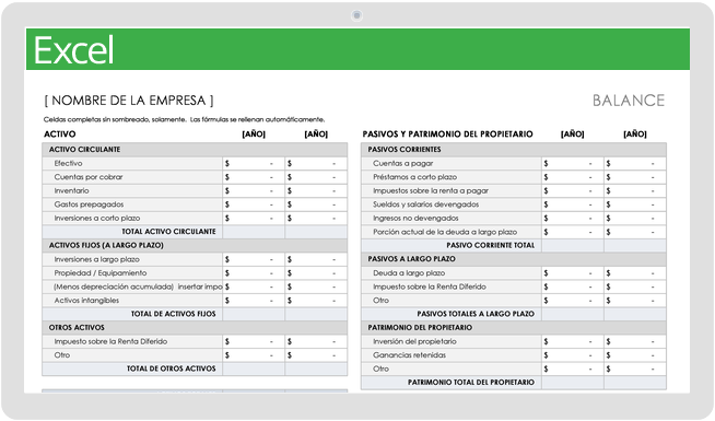 Plantilla de hoja de balance