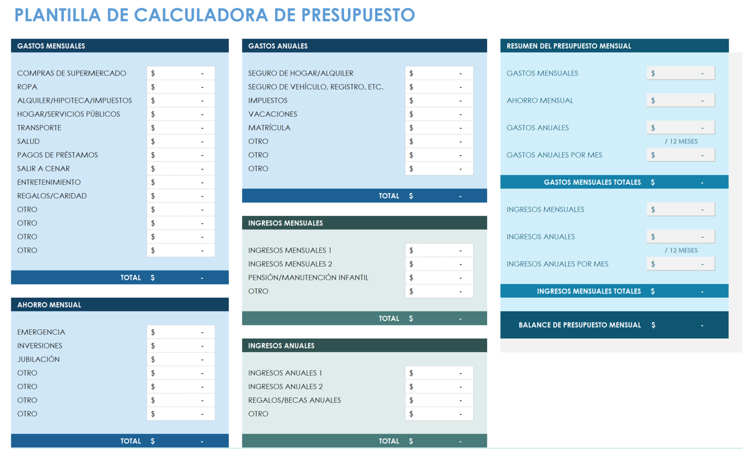  Plantilla de calculadora de presupuesto