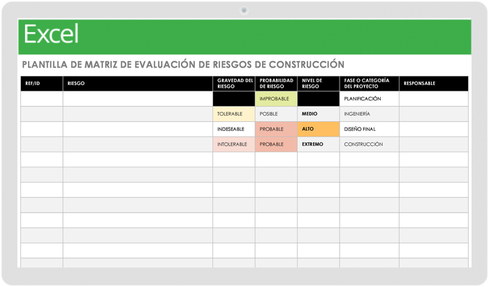 PLANTILLA DE MATRIZ DE EVALUACIÓN DE RIESGOS DE LA CONSTRUCCIÓN