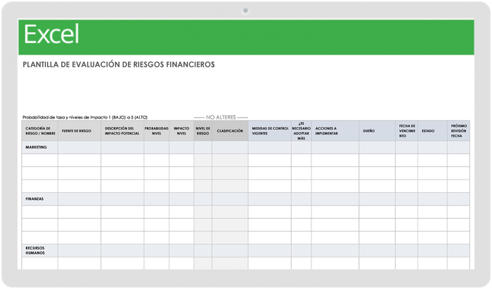 PLANTILLA DE EVALUACIÓN DE RIESGOS FINANCIEROS