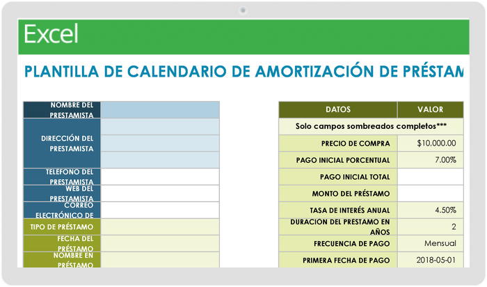 CALENDARIO DE AMORTIZACIÓN DEL PRÉSTAMO