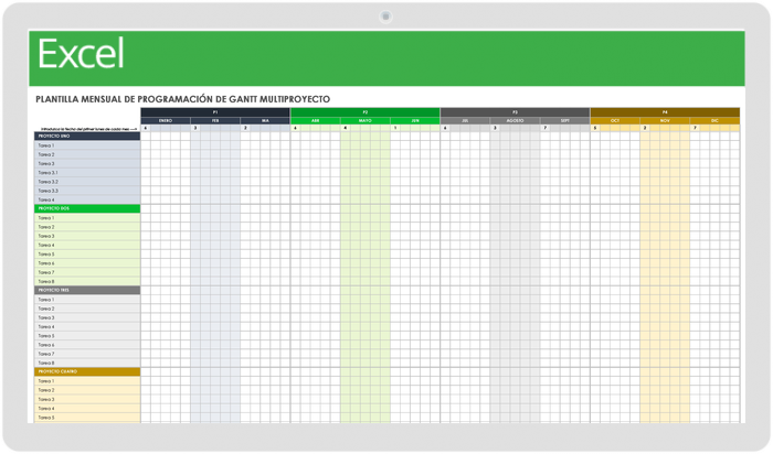  Plantilla de cronograma de Gantt mensual de múltiples proyectos