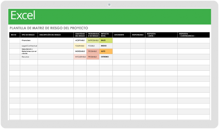 PLANTILLA DE MATRIZ DE RIESGO DEL PROYECTO