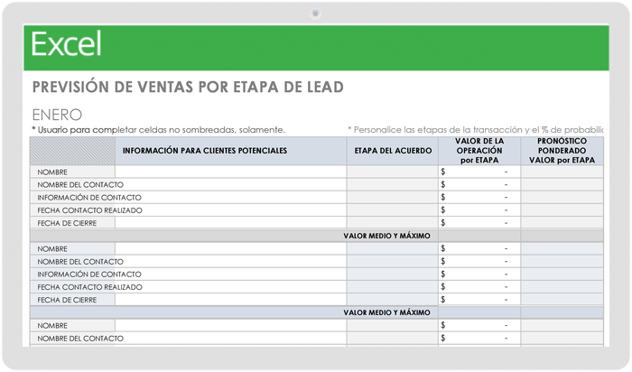 Pronóstico de Ventas por Plantilla de Etapa de Prospecto