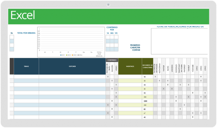  Plantilla de calendario de redes sociales con tablero