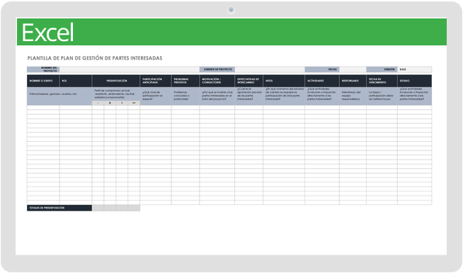 Plantilla de plan de gestión de partes interesadas