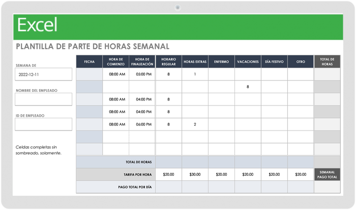 Plantilla de Parte de Horas Semanales