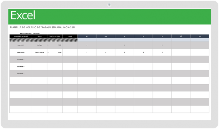 PLANTILLA DE HORARIO DE TRABAJO SEMANAL LUN-DOM