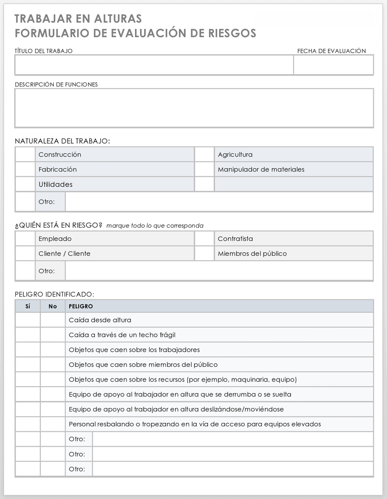 FORMULARIO DE EVALUACIÓN DE RIESGOS DE TRABAJO EN ALTURA