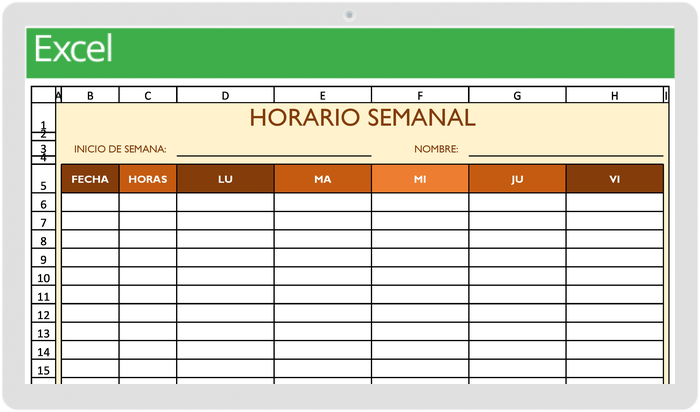 Horario de trabajo de 5 días con plantilla de notas